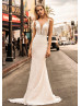 Beaded V Neck Ivory Lace Long Wedding Dress